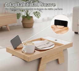 Bandeja De Madera Para Sofá Con Portavaso Y Soporte Celular