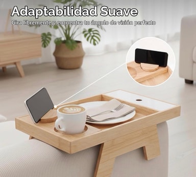 Bandeja De Madera Para Sofá Con Portavaso Y Soporte Celular — foto 1