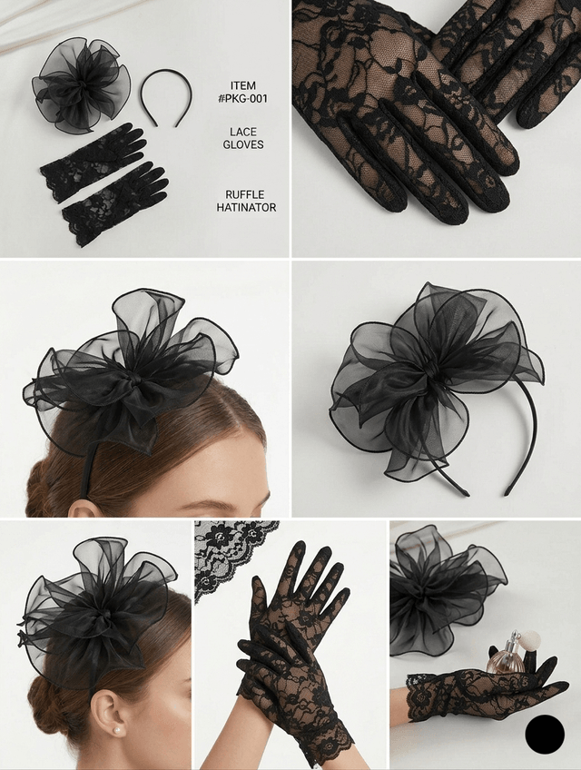 Set Tocado Fascinator con Guantes de Encaje — foto 1